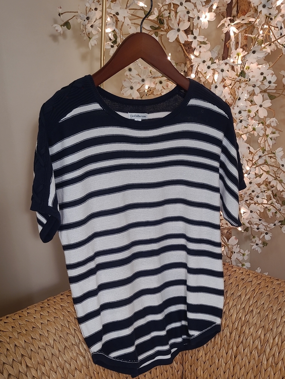 Dark Navy Blue And White Croft & Barrow Nautical Sweater